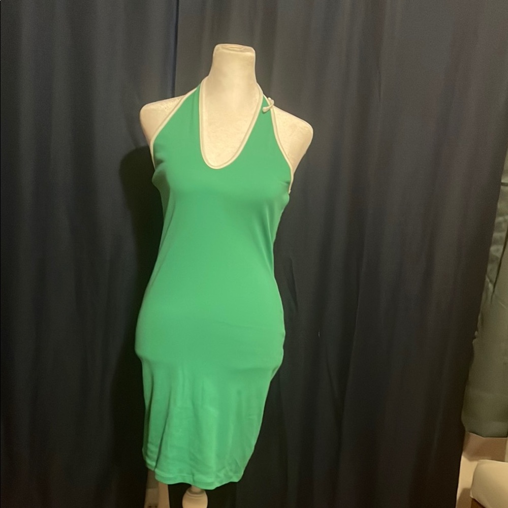 Green and White Halter Dress